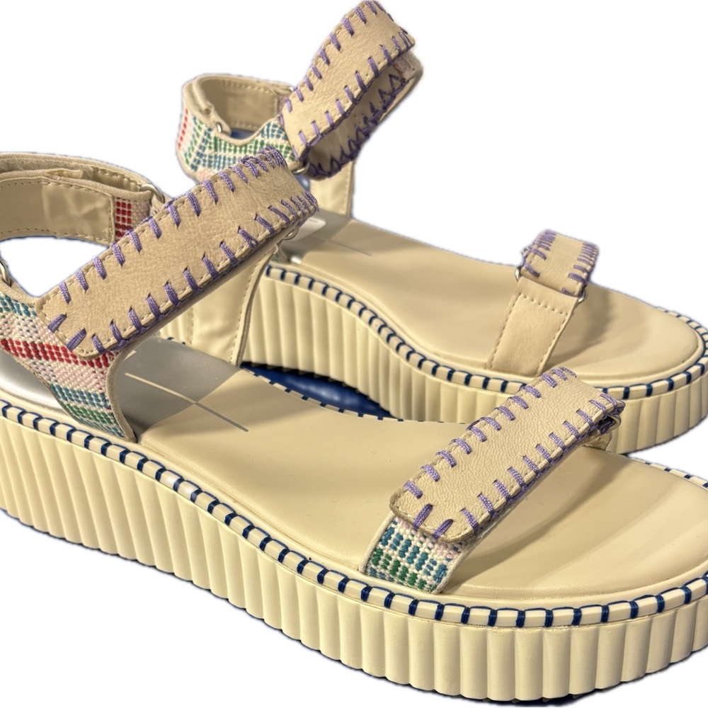Dolce Vita Cream Sandals with Colorful Stitching
